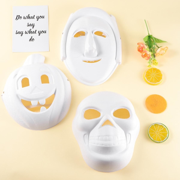 3 stk. Græskarmaske DIY Maske Maske Sæt Halloween Fest Hvid Maske Halloween Kostume Hvid Maske Børn M White 22*17*5cm