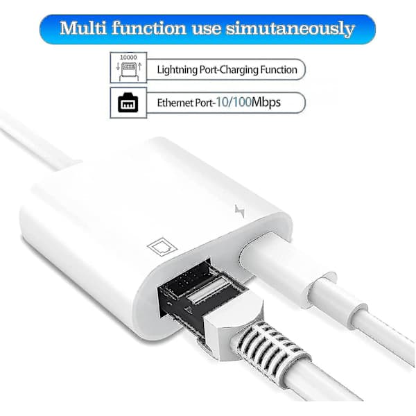 XJ-Lightning til Ethernet-adapter, 2-i-1 Ethernet LAN-nettverksadapter med ladeport (hs)