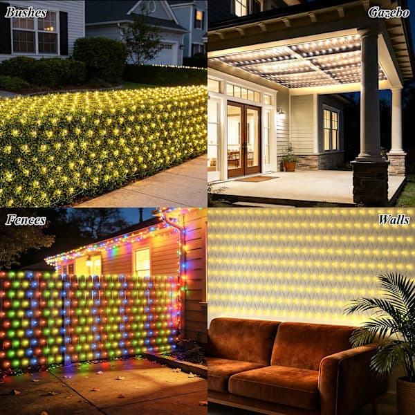 3 x 3 m Solar String Light with 280 LEDs, USB Powered, 8 Modes on Clear Wire for Bushes, Patio, Gazebo, Christmas, Holidays, Cool White Cool White