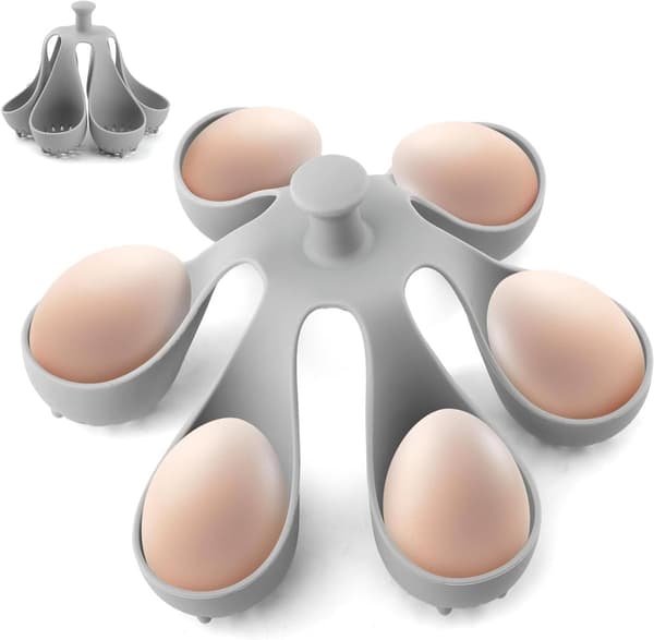 Egg Cooker - Holds 6 Eggs - Fast Boiling & Safe Handle - Refrigerator Storage Rack - For Family and Kitchen