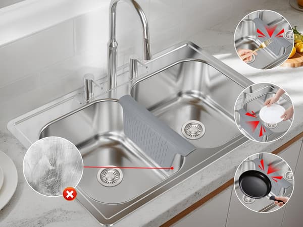 Sink Protector, Kitchen Sink Mat, Divider Protection Mat, Odorless, Super Soft, No Stains, 32.6 cm x 28.2 cm 1-pack Grey