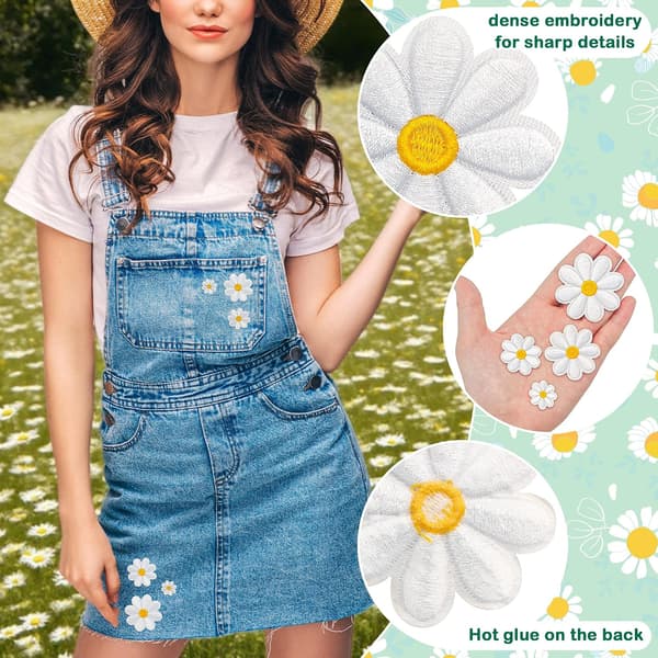 32 stk 4 størrelser Daisy Blomst Strygemærker Søde Daisy Blomster Broderi Applikationsmærke til hatte Tøj Jeans