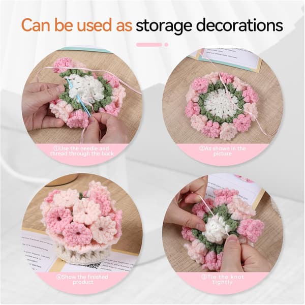 Crochet Kit for Beginners, 4 Pcs Crocheted Coasters, Floral Coasters Crochet Set with Step-by-Step Video Guides Style 4 Style 4