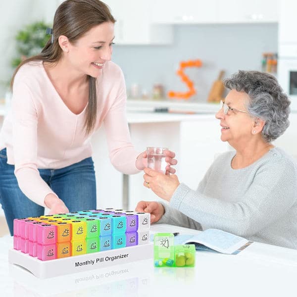 Monthly Pill Case with 32 Detachable Compartments and Marking Labels, Two-Times-A-Day Pill Organizer.