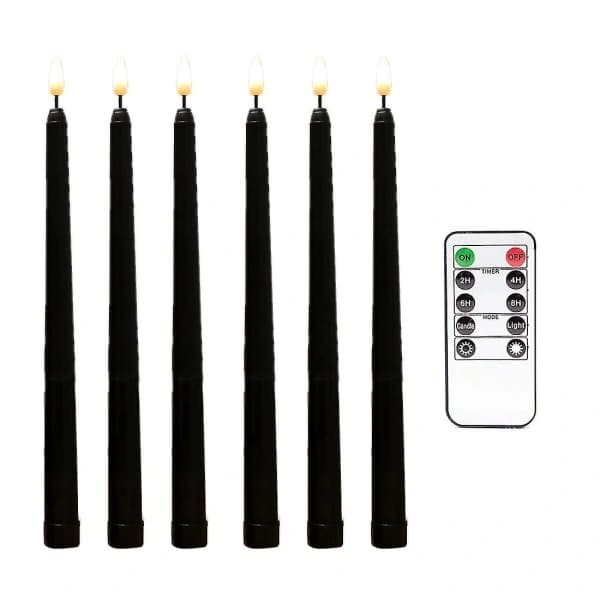 6 Pcs Flameless Black Taper Candles with Flicker, 10-Key Remote Control with Timer, Battery Operated LED Candlesticks Window Lights