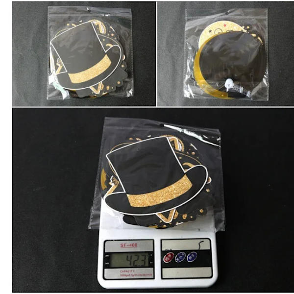 Svart & guld Happy New Year-banderoll - Inga DIY, Nyårsafton-banderoller, Happy New Year-dekorationer 2025 (12*15cm)