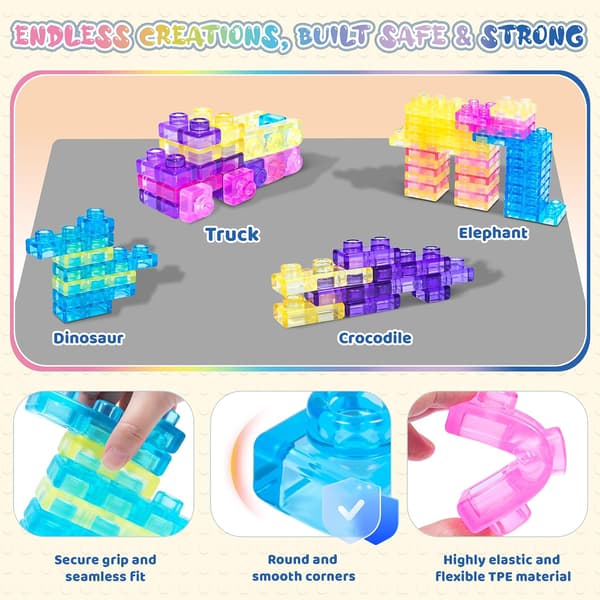 40 Sensory Soft Building Blocks for Toddlers, Montessori Squeezable Stacking Toy, Stretchable Early Learning Building Set