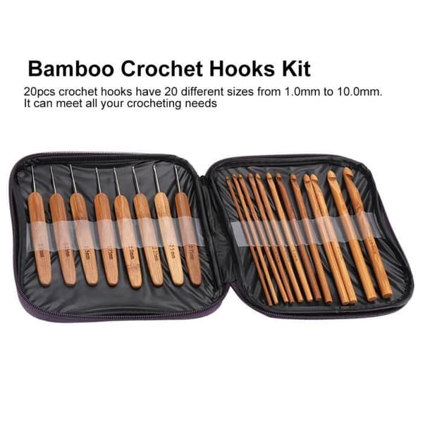 Crochet Hook Set - RUI - 20 Sizes - Bamboo and Aluminum - Storage Bag Included - Ergonomic Shown as image Shown as image
