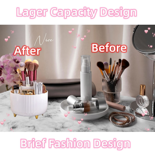 360° roterende makeup-arrangør - elegant kosmetisk opbevaring med 5 rum, hudplejeholder, stor kapacitet (hvid) White