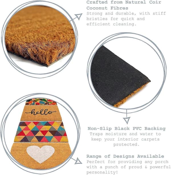 Sklisikker Kokosfiber Dørmatte - 60 x 90cm - Hello - PVC-bakside Velkomstmatte Dørmatte