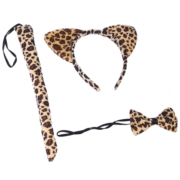 3pcs Kids Cat Ears Headband Bow Ties Tail Set Party Cosplay Costume (yellow Leopard Print)Yellow