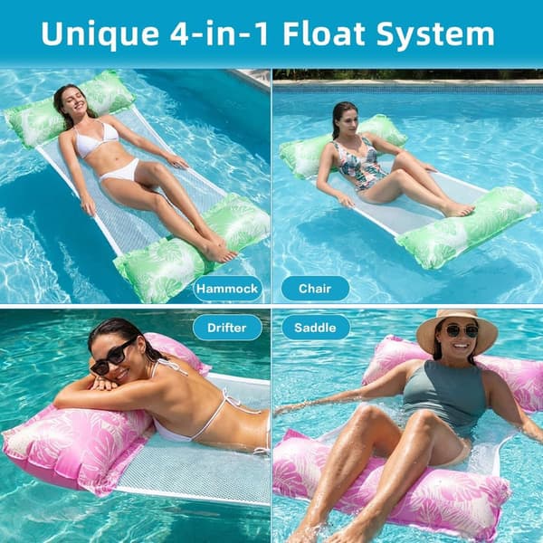 Adult Pool Float 2-Pack, 4-in-1 Inflatable Pool Mattress, Floats and Inflatables for 2 People in the Pool