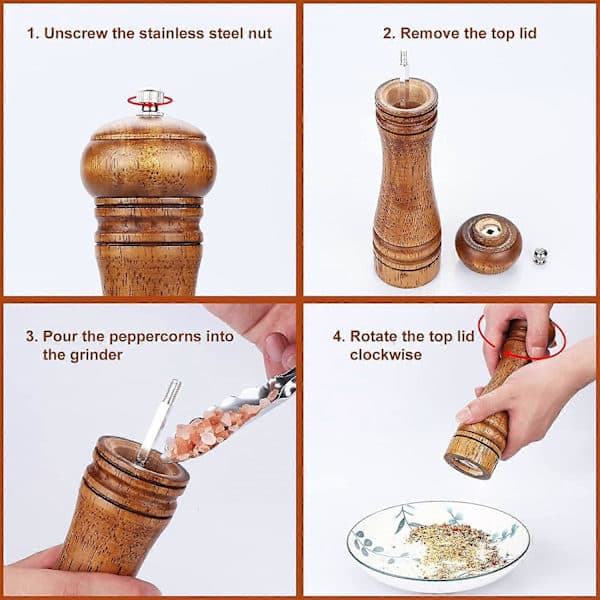 Wooden Pepper Mill, Adjustable Ceramic Grinder for Salt and Pepper (25 cm)