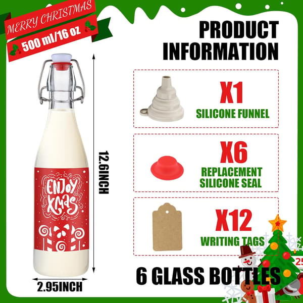 6 sæt Coquito-flasker 16 til Christmas Red