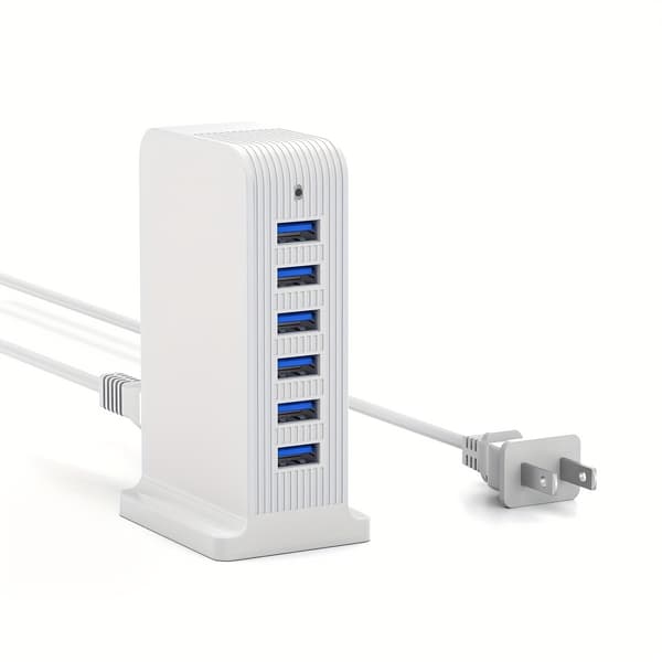 USB Charging Station for Multiple Devices, 25W USB Charger, 6 Port Charging Hub, Multi Charger (White)