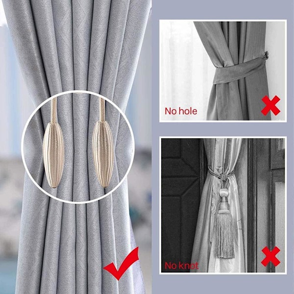 2 kpl (Beige) Verhotarrat, Magneettiset Verhotarrat Magneettiset Punotut Verhotarrat Solki Koti- ja Toimistokoristeluun
