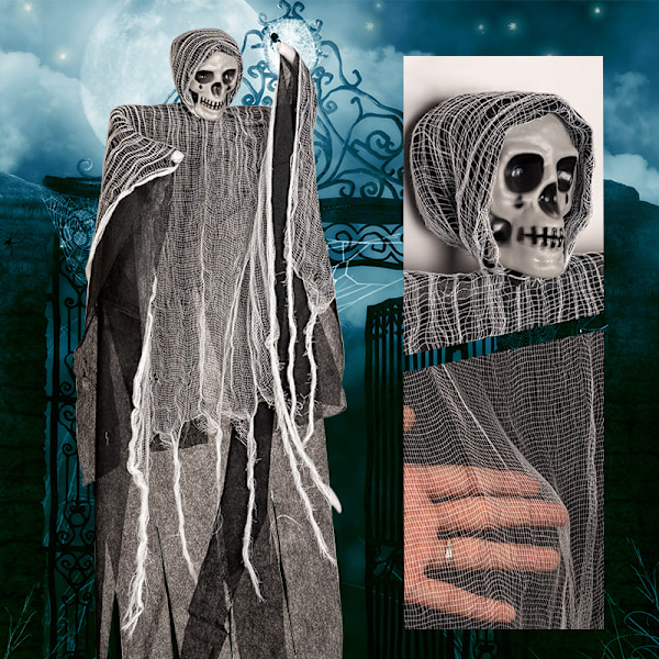 35\" Utenforshengende Spøkelser Skummel Kåpe Poserbar Skalle Spøkelser for Vindu Dør Henger Halloween Dekorasjoner