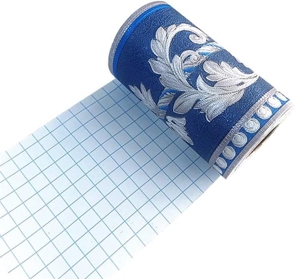 Self-adhesive wallpaper border, floral pattern, 5 m, blue, 4.2''x197''