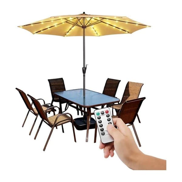 Wireless LED Parasol Lighting 8 Arms 130 cm - Remote Control, 8 Modes, Warm White, IP65 Waterproof, Battery Powered