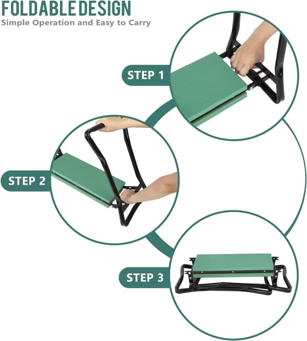 Garden stool foldable 2-in-1 work stool with EVA foam mat, tool bag-XF15-