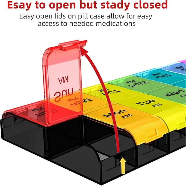 Extra Large Pill Organizer 2 Times A Day, Weekly XL AM PM Pill Case, 7 Day Pill Box Twice A Day (Rainbow)