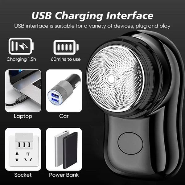 Elektropletteret Mini Elektrisk Barbermaskine USB Genopladelig til Mænd Vådt Skæg Ansigt Lyd Gradient Blå Gradient Blue
