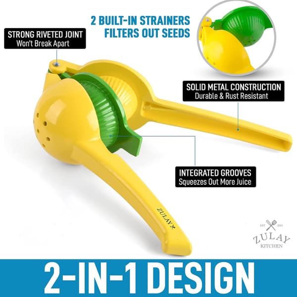 Metal 2-i-1 Citron- og Limepress - Håndpress til Citron - Manuel Citruspress til Maksimal Uddragning
