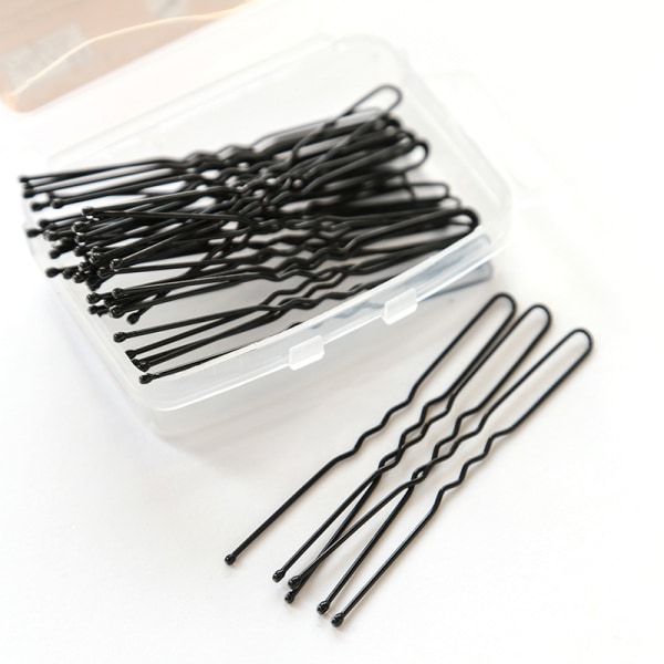 U-formade hårnålar, 38 st hårnål för damer, med förvaringslåda, (2 tum), (svart)