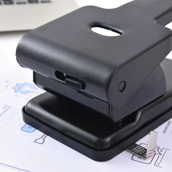 High Capacity Hole Punch - 65 Sheets - 8 cm Hole Spacing - Black Desktop Hole Punch with Lock Handle - Suitable for Home, Office