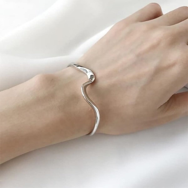 Sølv Bangle Armbånd til Kvinder Bølge Strand Armbånd Justerbar Åben Manchet Bangle Armbånd til Piger Rustfrit Stål Armbånd