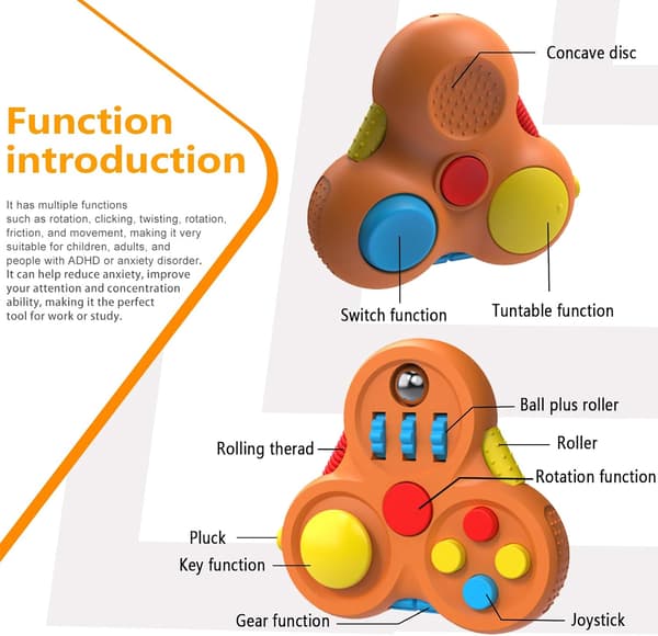 Fidget Controller Pad - Spinner Leksak för ADHD/Autism - Stresslindring (Orange)