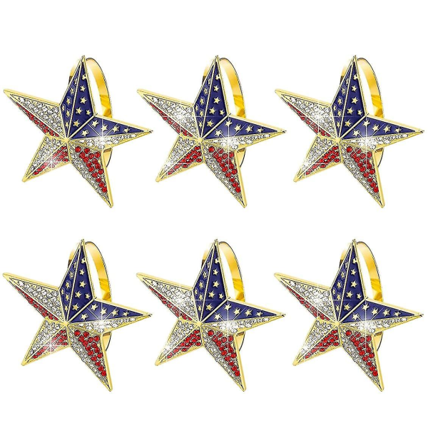 6 kpl Star Lautasliina Sormukset Isänmaallinen Lautasliinateline Sininen Punainen Tähti-kultainen