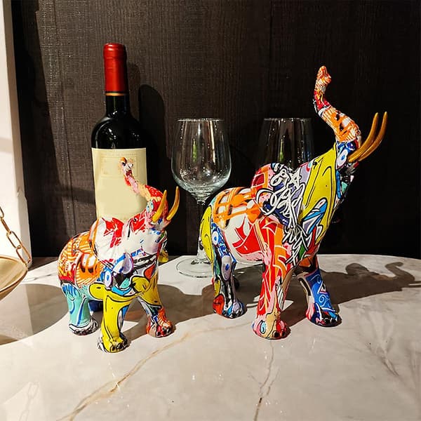 Maleri Graffiti Elefant Skulptur Harpiks Dyr Statue Dekor C