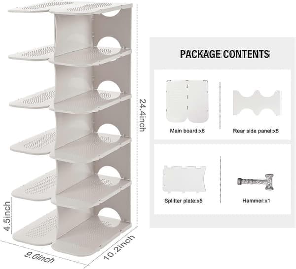 6-Tier Shoe Rack Storage Organizer, Adjustable Shoe Shelf, Freestanding Space-Saving Shoe Rack for Entryway, Hallway, Closet, White