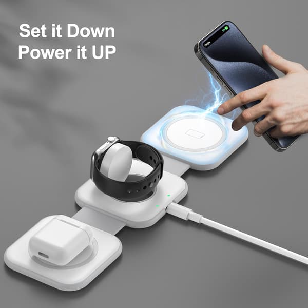 Wireless Induction Charger - 3 in 1 Foldable Charging Station Magsafe Replacement for iPhone 16/15/14/13/12/11/Pro/Max/Plus