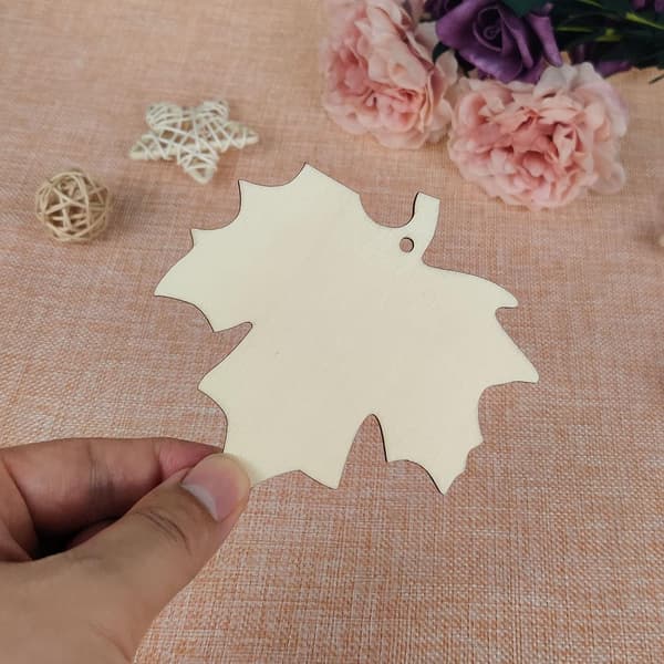 20 Maple Leaf Shaped DIY Craft Cutouts, Maple Leaf Shaped Wooden Hanging Decorations, with Holes and Jute Twine.