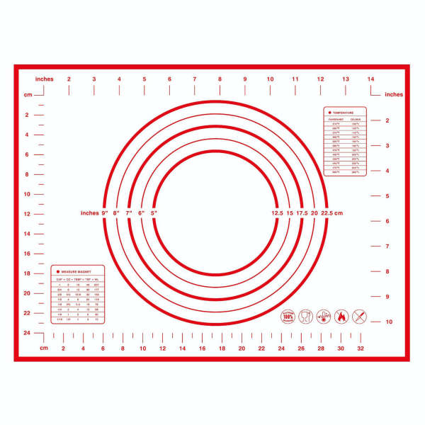 Silikonimatto Leivinmatto Silikonitaikinamatto Uudelleenkäytettävä tarttumaton, liukumaton, mitat, (30 * 40 cm punainen * 0,35 mm paksu)