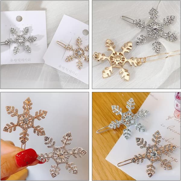 4 st Hårclips Silver Crystal Hårfästen Håraccessoarer Snöflinga Hårstift för Kvinnor och Flickor