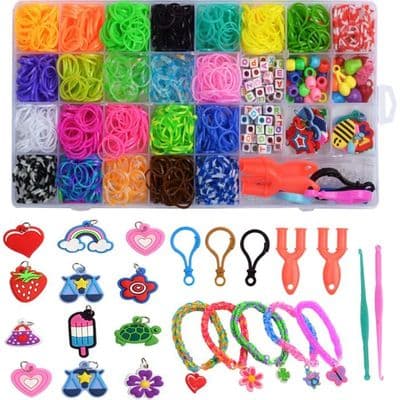 Loom Elastisk Armbåndsfremstillingssæt, 1500 dele, Regnbuedesign, Sikker for børn ≥3 år, +36 Lommer YYV