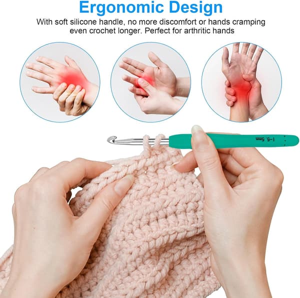 Crochet Hook Set 12 Sizes 51 Piece Yarn Crochet Set for Beginners Crochet Hooks with Ergonomic Handles for Arthritic Hands Crochet Hook Set