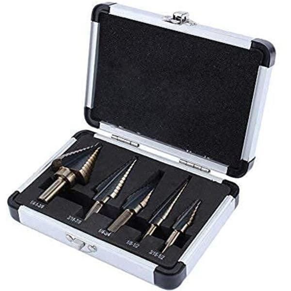 5-piece HSS Step Drill Bit Set with Titanium Coating and Storage Box