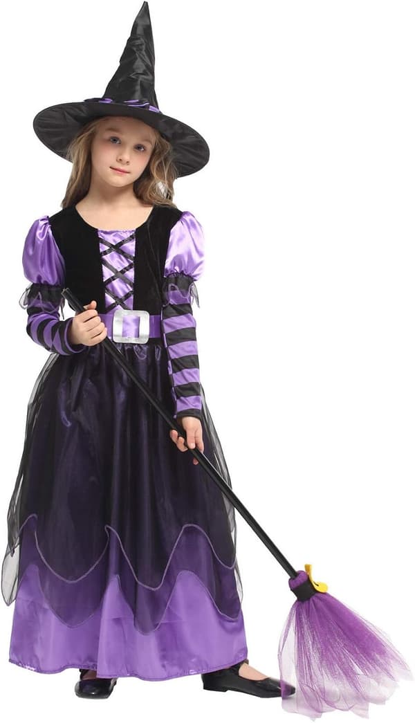 Häxkostym för flickor - Halloweenkostym med hatt och bälte Chi