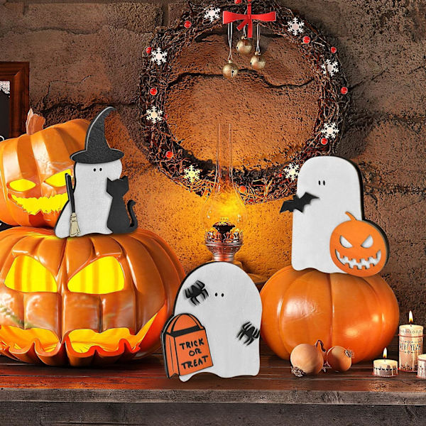 3 stykker Halloween lagdelt bakke dekoration, Halloween Glad Spøgelse Kat Græskar Bat Edderkop Hexe Trick or Treat træ