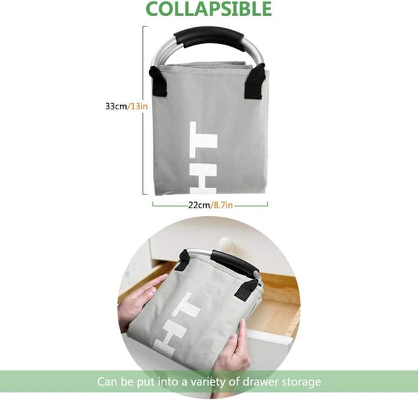 Large 3-Section Laundry Hamper, Foldable Fabric Storage Bag for Clothes with Handles 85L 60x32cm Grey