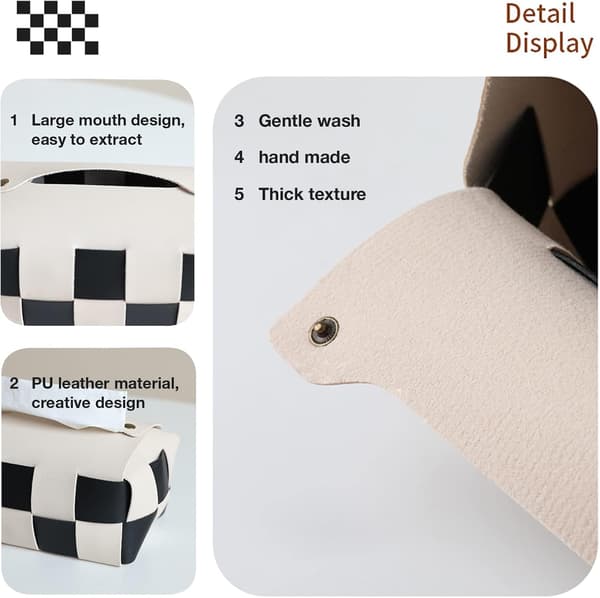 Tissue Box Cover, Rectangular Tissue Box Holder, (Beige) Leather Ti