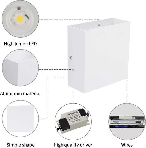2-pack LED Wall Lamp Indoor 7W Waterproof Modern Warm White Light 3000K Small Square Lamp for Bedroom Hallway