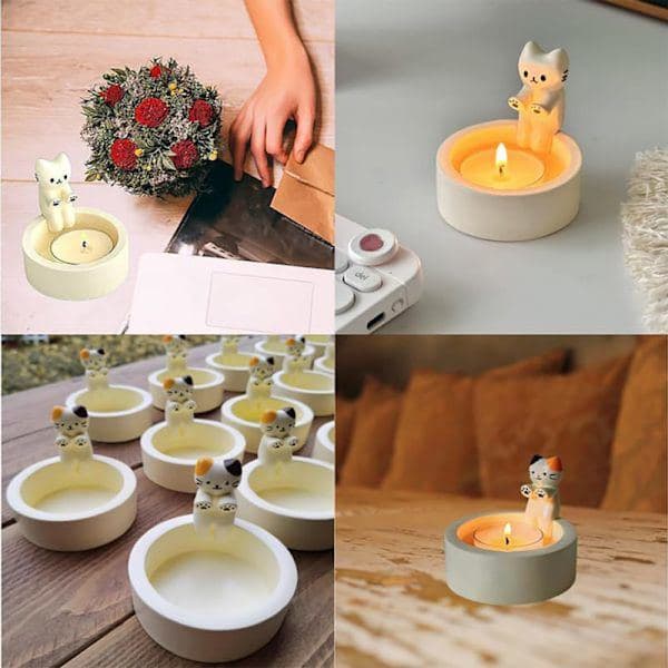 Cartoon Cats Candle Holder High Temperature Resistant Reusable Candle Shelf for Desktop Multicolour Multicolour Multicolour Multicolour