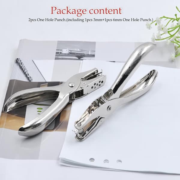 1/4\" (6mm) and 1/8\" (3mm) Small Single Hole Punch with 8 Sheet Capacity, Portable Handheld Hole Punch & Ticket Punch (2-pack)