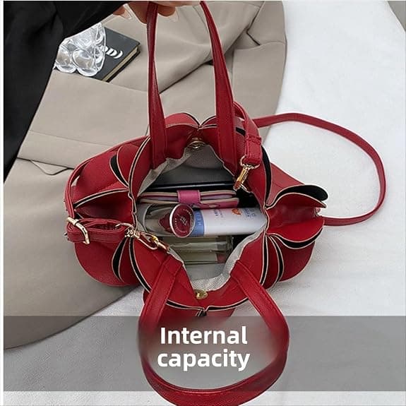 Women's Vegan Leather Handbag, Elegant Wallet with 3D Flower Handle