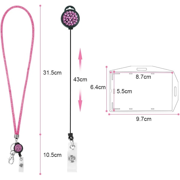 Korthållare med lanyard, kristall-lanyard med transparent ID-korthållare, lanyard- och brickhållarset, nyckelringsbrickhållare och halsrem för nycklar Peach Pink